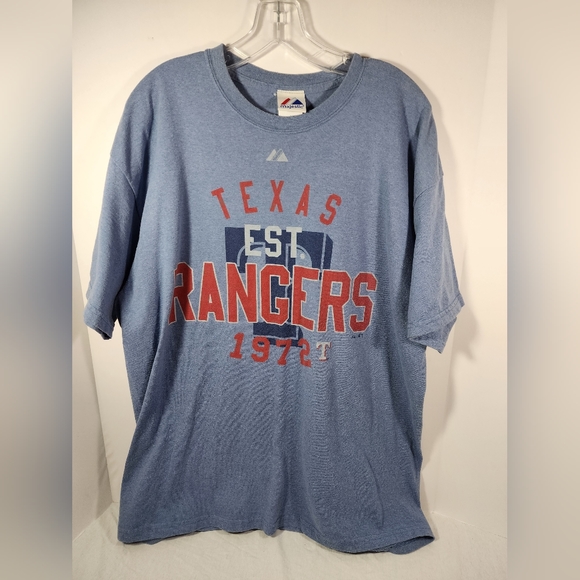 MAJESTIC MLB TEXAS RANGERS EST 1972 ADULT T-SHIRT SIZE XL BLUE COTTON POLYESTER - Picture 1 of 12